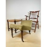 A mahogany folding chair, a gout stool and a bobbin turned string stool (3)Dimensions: Seat height
