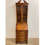 A small mahogany bureau bookcase, the shelves with astragal glazing. 192 cm h x 57cm w x 43cm d (