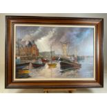 † GORDON ALLEN; oil on canvas, Brixham harbour at full tide, signed lower right, 67 x 92cm, framed.