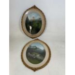 J Coad A pair of oval pastel landscape drawings, signed lower left, 64 x 49cm (size of frame)
