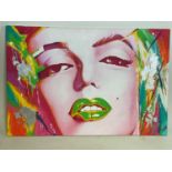 † ROZ WILSON; acrylic on canvas, Marilyn Monroe, signed, 50 x 76cm, unframed.