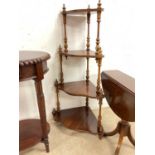 A four tier whatnot, a reproduction table and a small drop-leaf table.Qty: 2