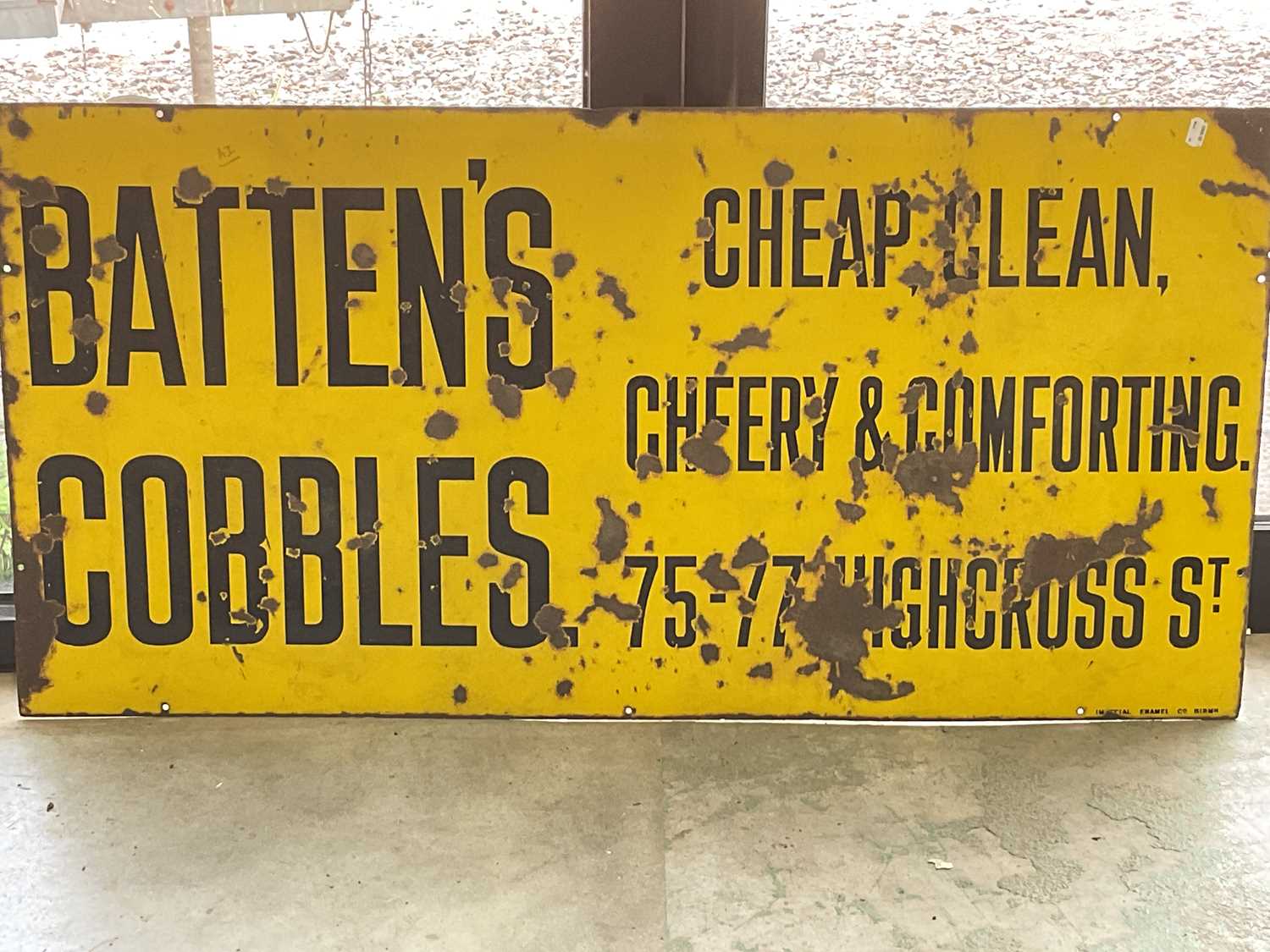 A vintage enamelled advertising sign 'Batten's Cobbles', produced by the Imperial Enamel Co.,