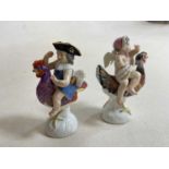 A pair of late 19th century Continental porcelain figures of a partially clothed cherubs riding