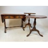 A reproduction sofa table and two wine tables. (4)