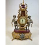 A decorative contemporary lyre shaped gilt metal mantel clock, height 62cm.