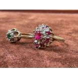 Two 9ct dress rings (green stone size m) and (Size I-J) (2)