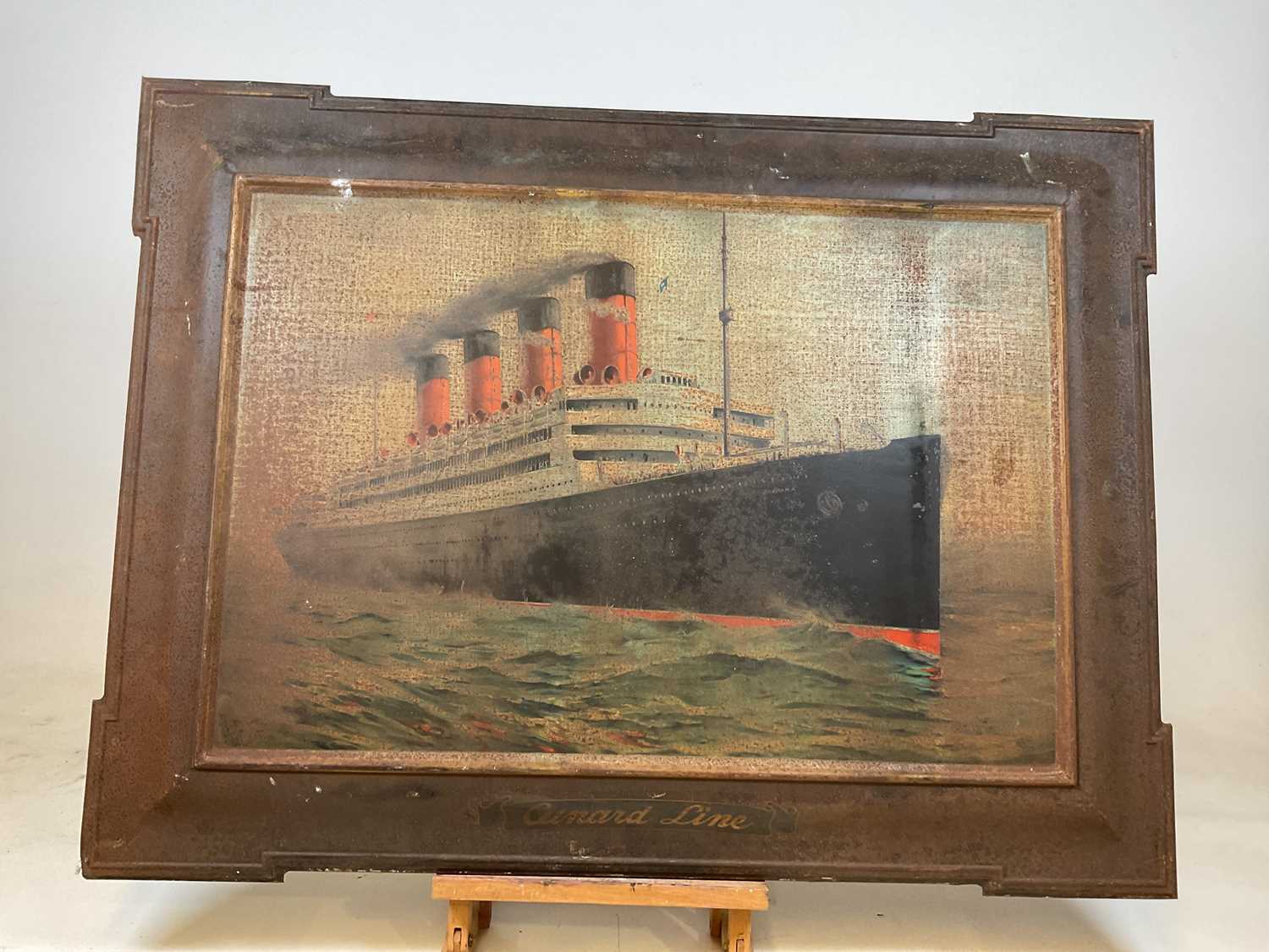 A rare early 20th century chromolithograph on tin advertising sign for the Cunard Line depicting the - Image 2 of 5