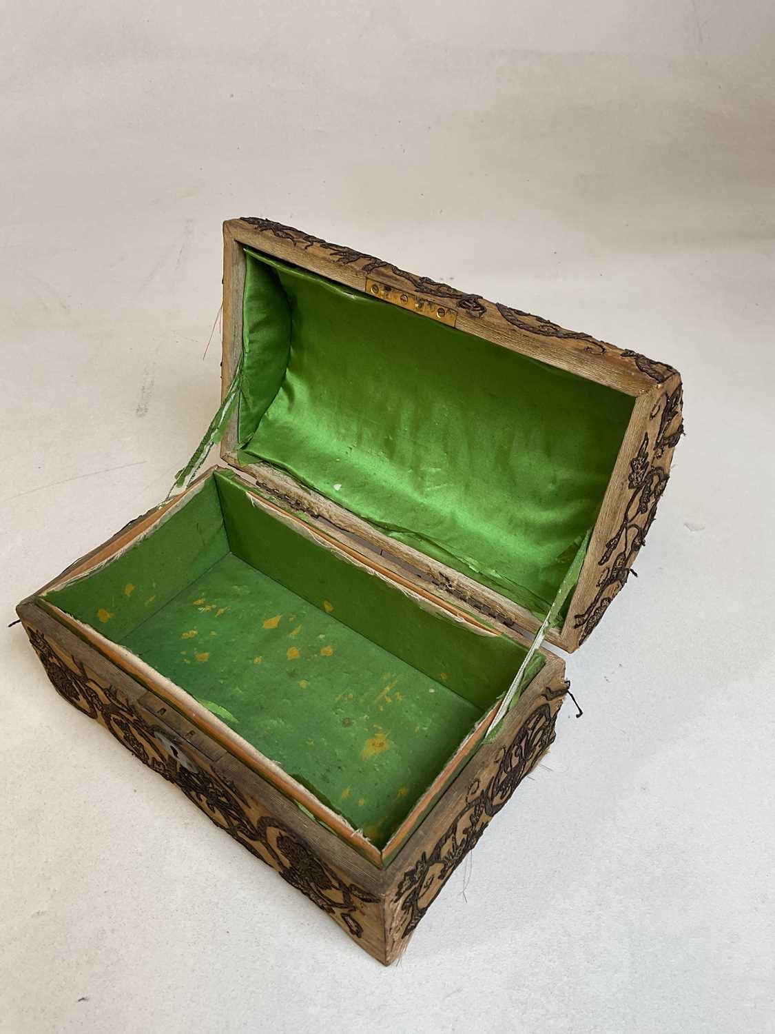 A early needlework dome topped casket, 13 x 24 x 14cm.Condition Report: Please see close up photos - Image 4 of 12