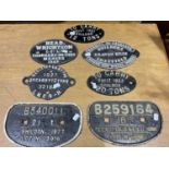 Seven original 1920s-1970s railway plates, the largest width approx. 27.5cm.