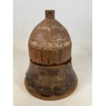 A rare 19th century wooden bell mould, height 50cm, a pine base stamped 'S.S. Holmwood 1881', and