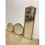 Three gilt framed mirrors largest 128cm h x 36cm w