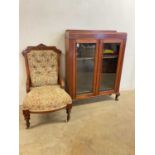 A glazed display cabinet, height 117cm, width 90cm, depth 25cm, and an early 20th century nursing