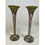 A pair of Bohemian Green glass vases (af)Dimensions: Height 38cm