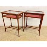 A pair of Edwardian style reproduction bijouterie tables raised on square sectioned outsplayed legs,