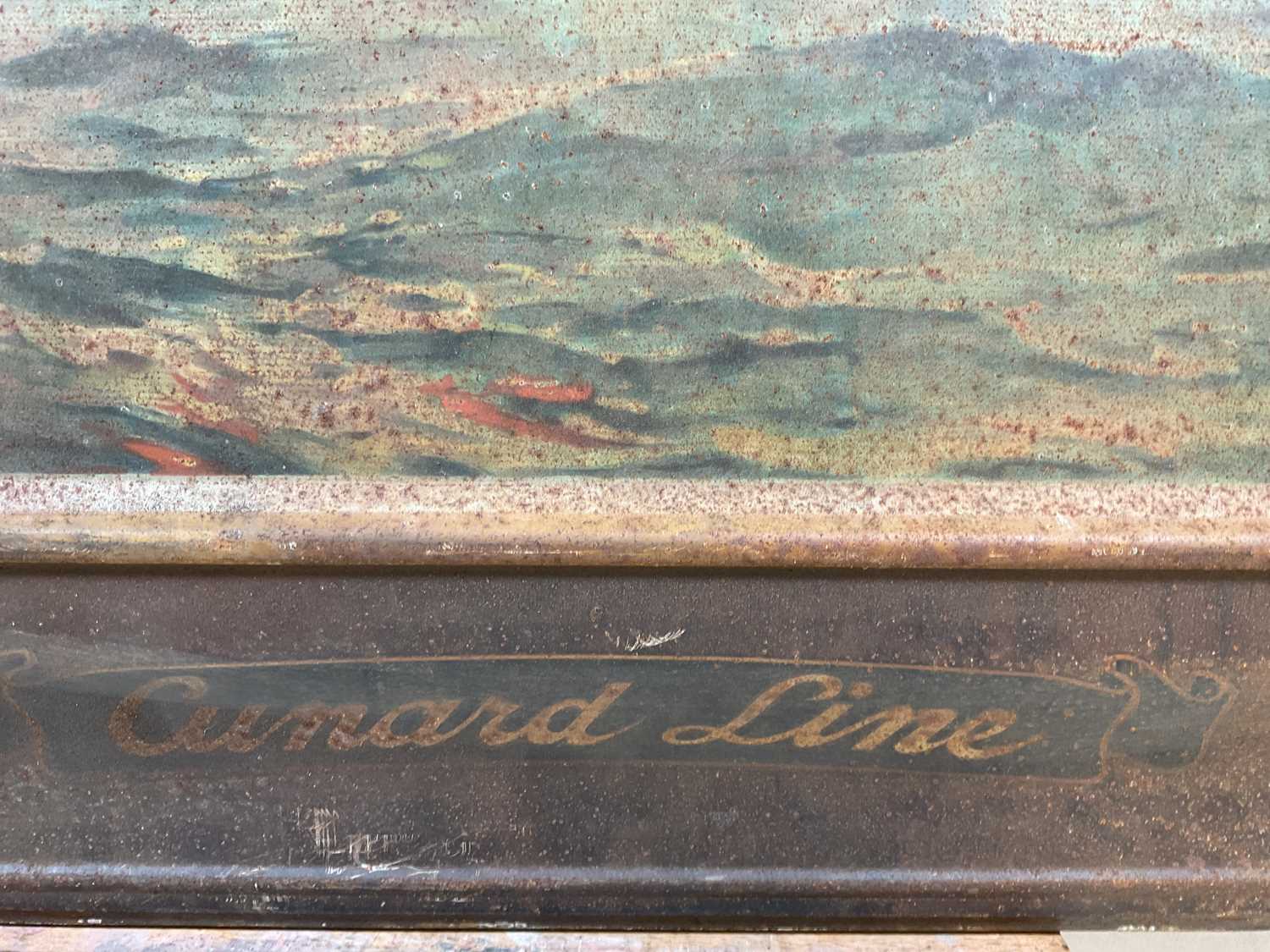 A rare early 20th century chromolithograph on tin advertising sign for the Cunard Line depicting the - Image 3 of 5