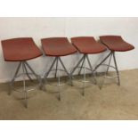 Set of four stylish swivel bar stools on aluminium splayed legs, stamped to base of plastic