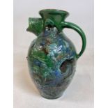 A Barumware Barnstaple Pottery fish jug with fish head spout on green glaze, height 30cm, width