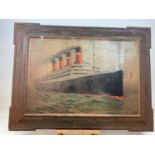 A rare early 20th century chromolithograph on tin advertising sign for the Cunard Line depicting the
