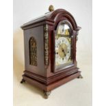 A mid century English Westminster chiming bracket clock, with triple train movement, height 44cm,