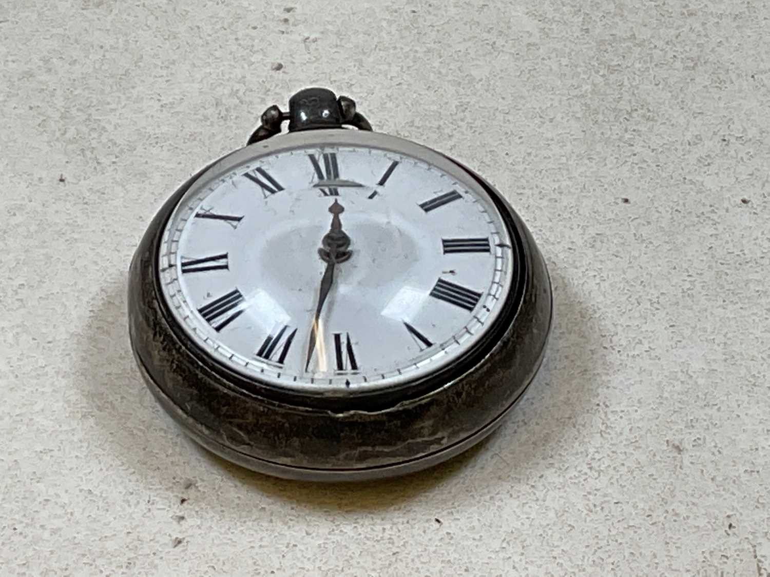 A 19th century silver pair cased key wind pocket watch with Roman numerals to the circular dial, a - Image 5 of 7