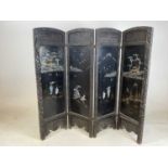 A small double sided Chinese four fold screen with mother of pearl inlay and carved detail, height