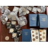 A collection of coins, including twenty 1971 decimal coin packs, various commemorative crowns, etc.