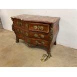 French Louis XV style chest of drawers/commode with marble top and decorative brass mounts, height