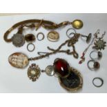 Victorian brooches, silver rings, locket etc