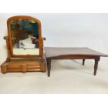 A Georgian oak bed tray and a walnut dressing mirror with two drawers to base (a/f), height 24cm,