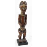 A fang reliquary figure, Gabon, applied with brass detail and on contemporary plinth, height 50.