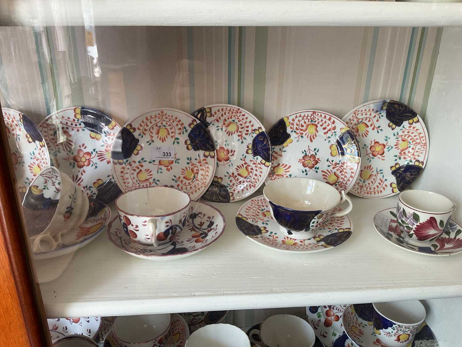 A collection of 19th century and later Gaudy Welsh style teaware, to include a teapot, various tea - Image 8 of 9