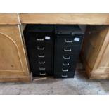 Two metal six drawer filing cabinets, height 66cm, width 28cm, depth 41cm (2)