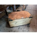 A vintage metal bound chest, width 60cm.