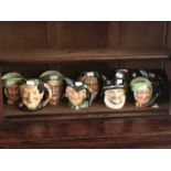 ROYAL DOULTON; seven large character jugs, including Robin Hood, Sairey Gamp, etc, with two