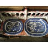 Seven 19th century blue and white meat plates in the 'Willow' pattern (7)Condition Report: Each with