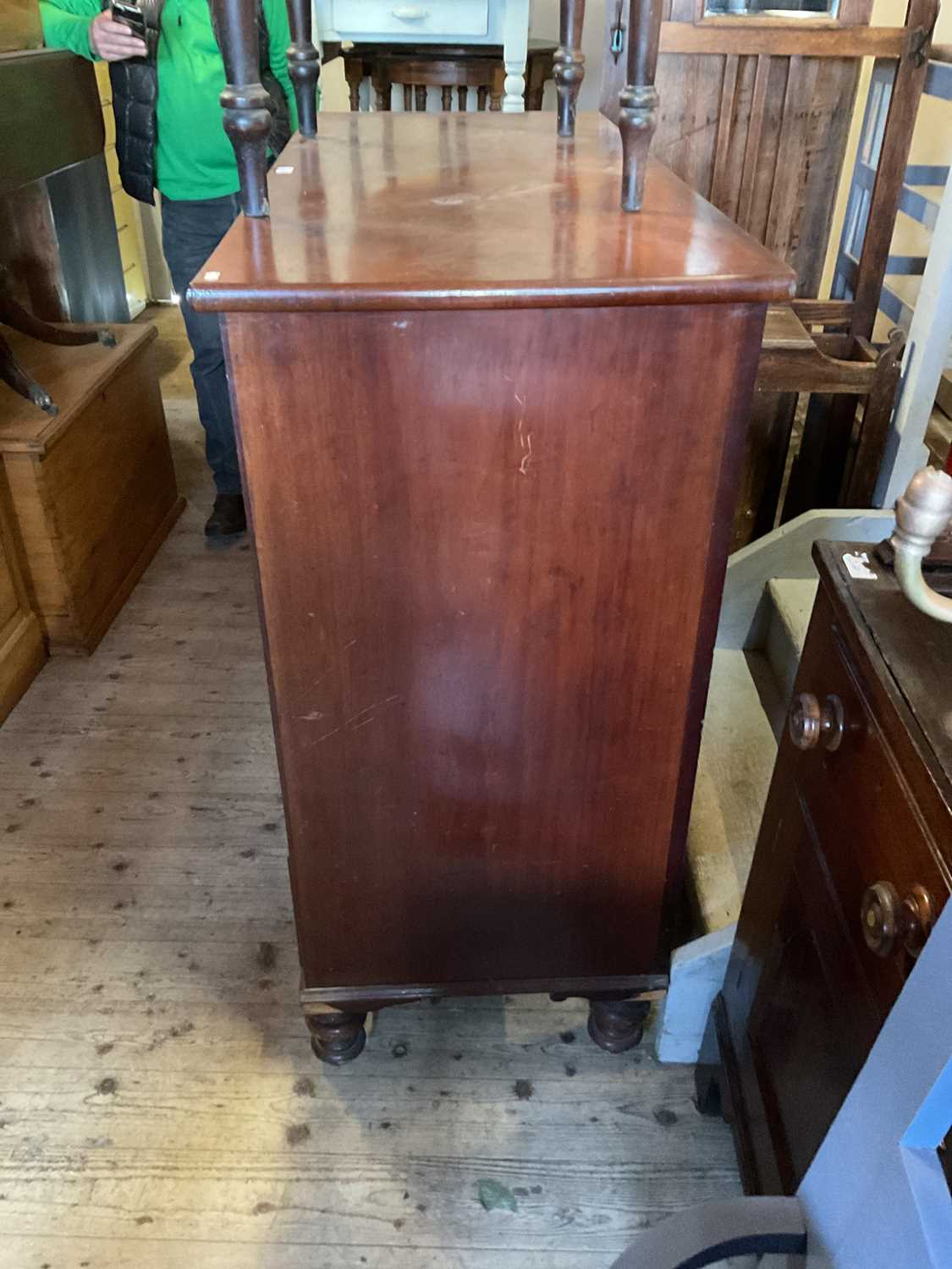 A 19th century mahogany chest of four drawers, with turned bun handles, on bun feet, width 126cm, - Image 2 of 5