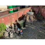 A selection of garden related items, including assorted stones, flags, reconstituted stone