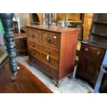 A 19th century mahogany chest of four drawers, with turned bun handles, on bun feet, width 126cm,