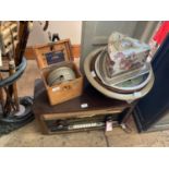 A vintage Tannhauson 1950s radio together with a cased pigeon timing clock, a late Victorian