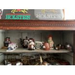 A collection of 19th century and later ceramics to include three farings, a bargeware teapot, and
