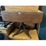 A 19th century mahogany drop-leaf Pembroke type table with two end drawers, on carved sabre legs