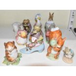 BESWICK: Nine Beatrix Potter figures including Jemima Puddle-Duck, Timmie Willie and Mr Jeremy