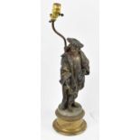 A late 19th century spelter figure of Rembrandt, converted to lamp, height 60cm.