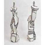 A pair of abstract black and white wooden lamp bases, height approx 48cm.