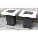 A pair of 20th century black and white marble side tables, height 55cm.