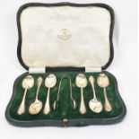 MAPPIN & WEBB; a set of six George V hallmarked silver teaspoons with tongs, Sheffield 1915, 2.