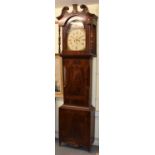 J BATES, HUDDERSFIELD; a large 19th century mahogany eight day longcase clock, with painted arched