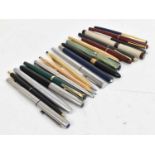 A collection of fountain and other pens including five Parker fountain pens, two Sheaffer fountain