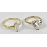 A 9ct yellow gold lady's dress ring set with heart shaped white stone, size J, and another 9ct